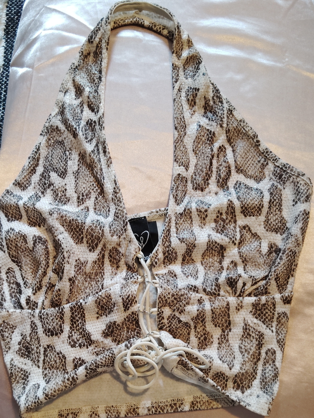 Windsor Beige  Snake-Print Lace-Up Crop Top S HOT